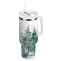 30 oz Insulated Stainless Steel Tumbler Double Wall Stainless Steel Tumbler with 2-Way Drinking Green Snowy Forest Scene C455B