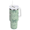 30 oz Insulated Stainless Steel Tumbler Double Wall Stainless Steel Tumbler with 2-Way Drinking Green and Mint Bows C559C