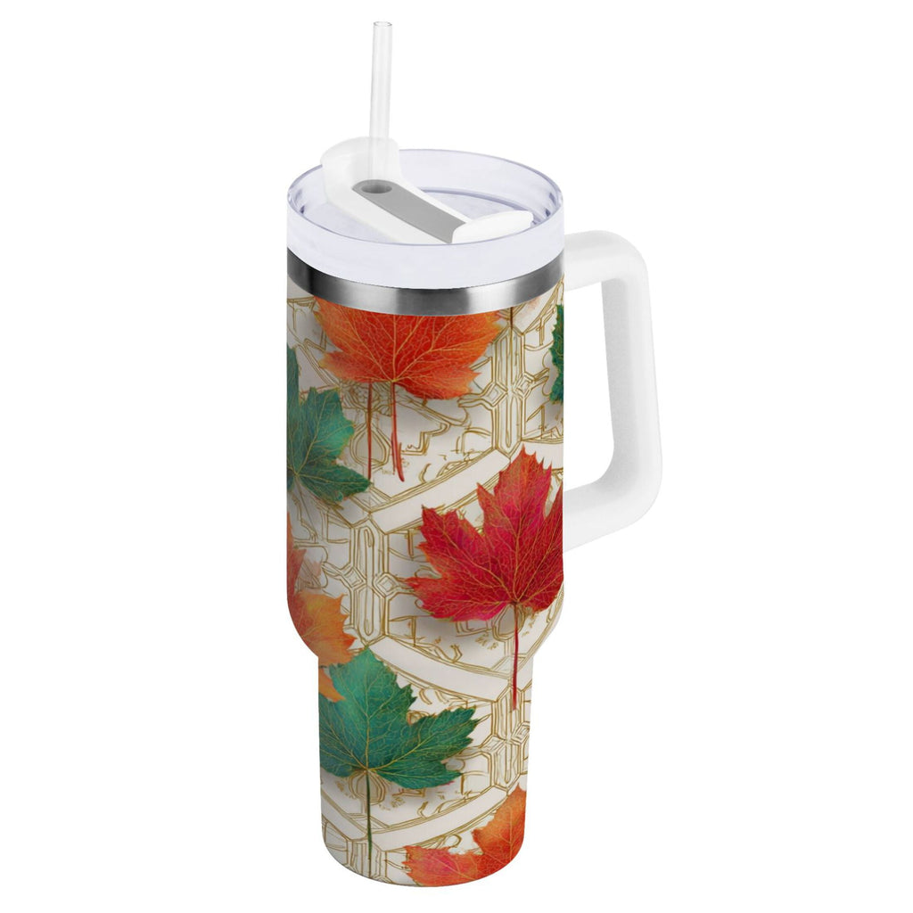 30 oz Insulated Stainless Steel Tumbler Double Wall Stainless Steel Tumbler with 2-Way Drinking Green and Red Maple Leaves C565G