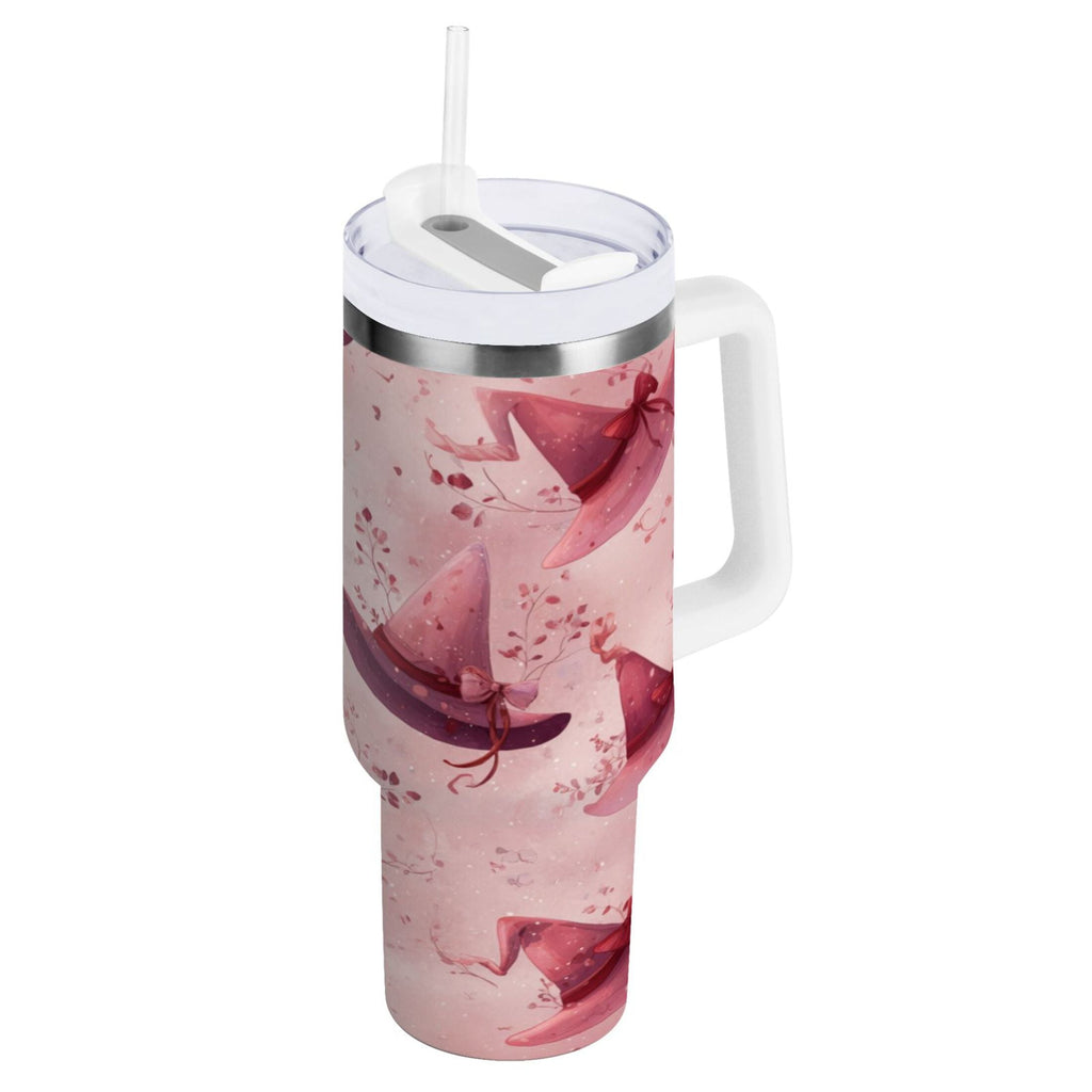 30 oz Insulated Stainless Steel Tumbler Double Wall Stainless Steel Tumbler with 2-Way Drinking Hats with Delicate Bows C679Q