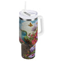 30 oz Insulated Stainless Steel Tumbler Double Wall Stainless Steel Tumbler with 2-Way Drinking Hummingbirds and Flowers C480F