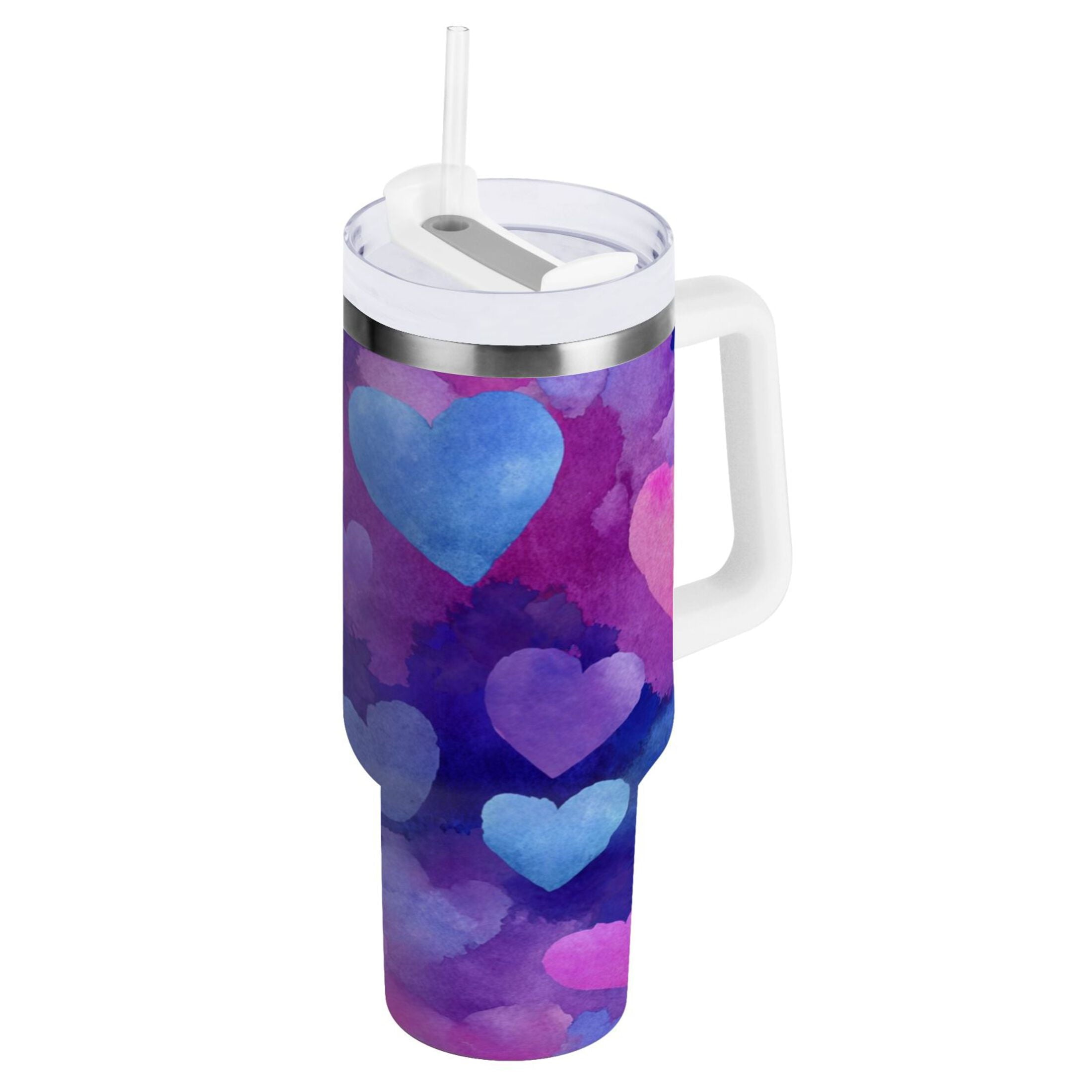 30 oz Insulated Stainless Steel Tumbler Double Wall Stainless Steel Tumbler with 2-Way Drinking Indigo and Violet Hearts C479N