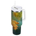 30 oz Insulated Stainless Steel Tumbler Double Wall Stainless Steel Tumbler with 2-Way Drinking Leaves with Water Droplets C500K