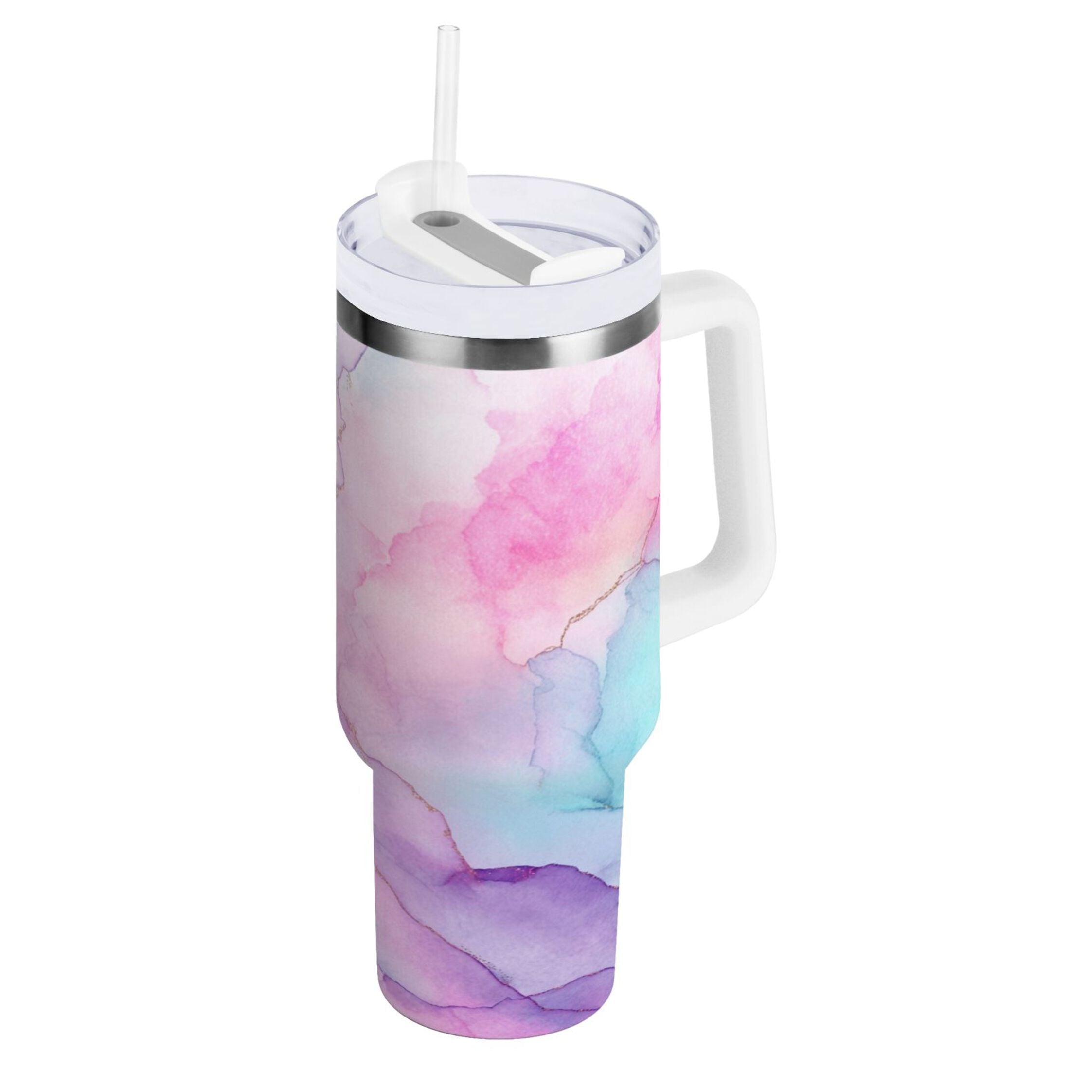 30 oz Insulated Stainless Steel Tumbler Double Wall Stainless Steel Tumbler with 2-Way Drinking Pastel Pink Marble Texture C614P