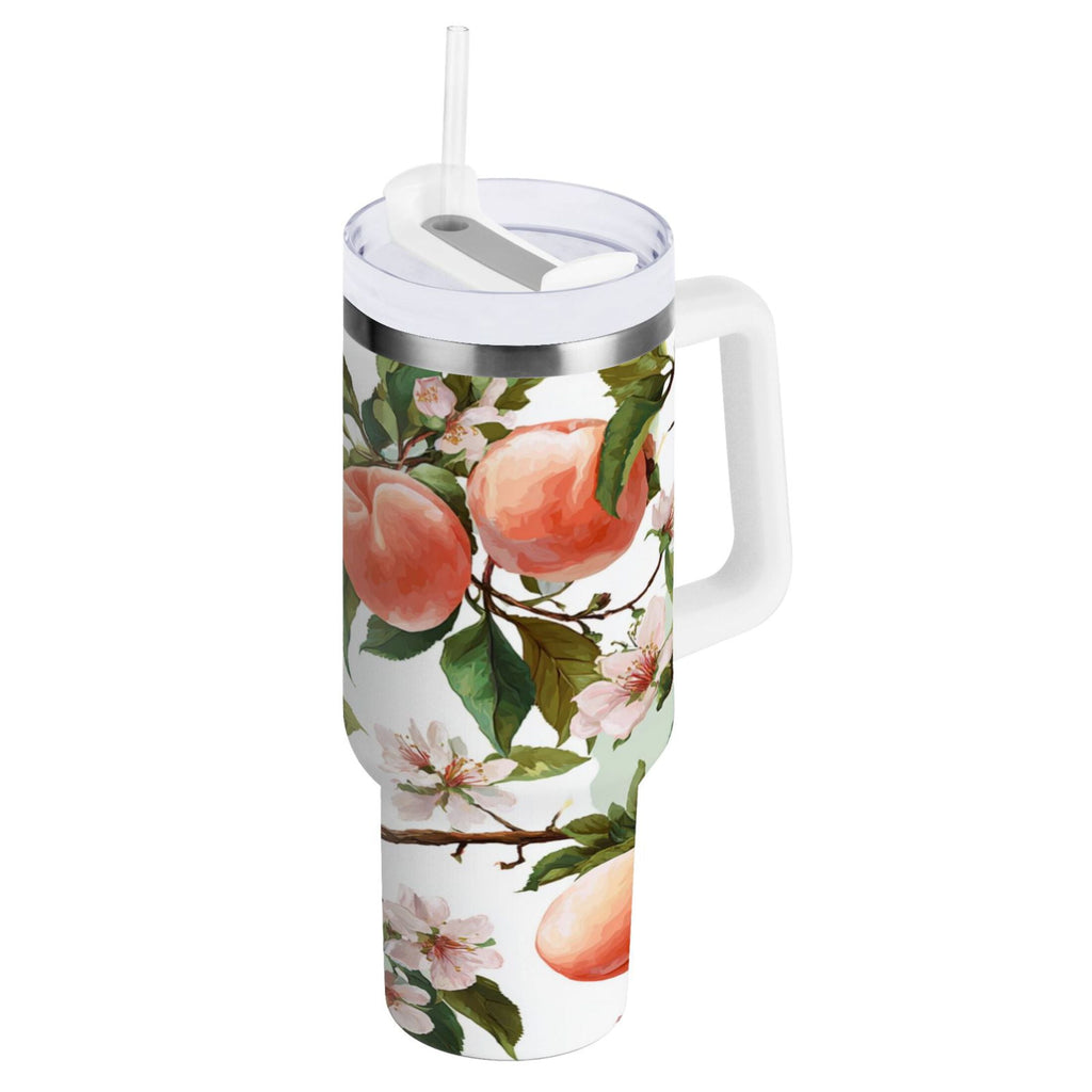 30 oz Insulated Stainless Steel Tumbler Double Wall Stainless Steel Tumbler with 2-Way Drinking Peach Fruit Pattern C503L
