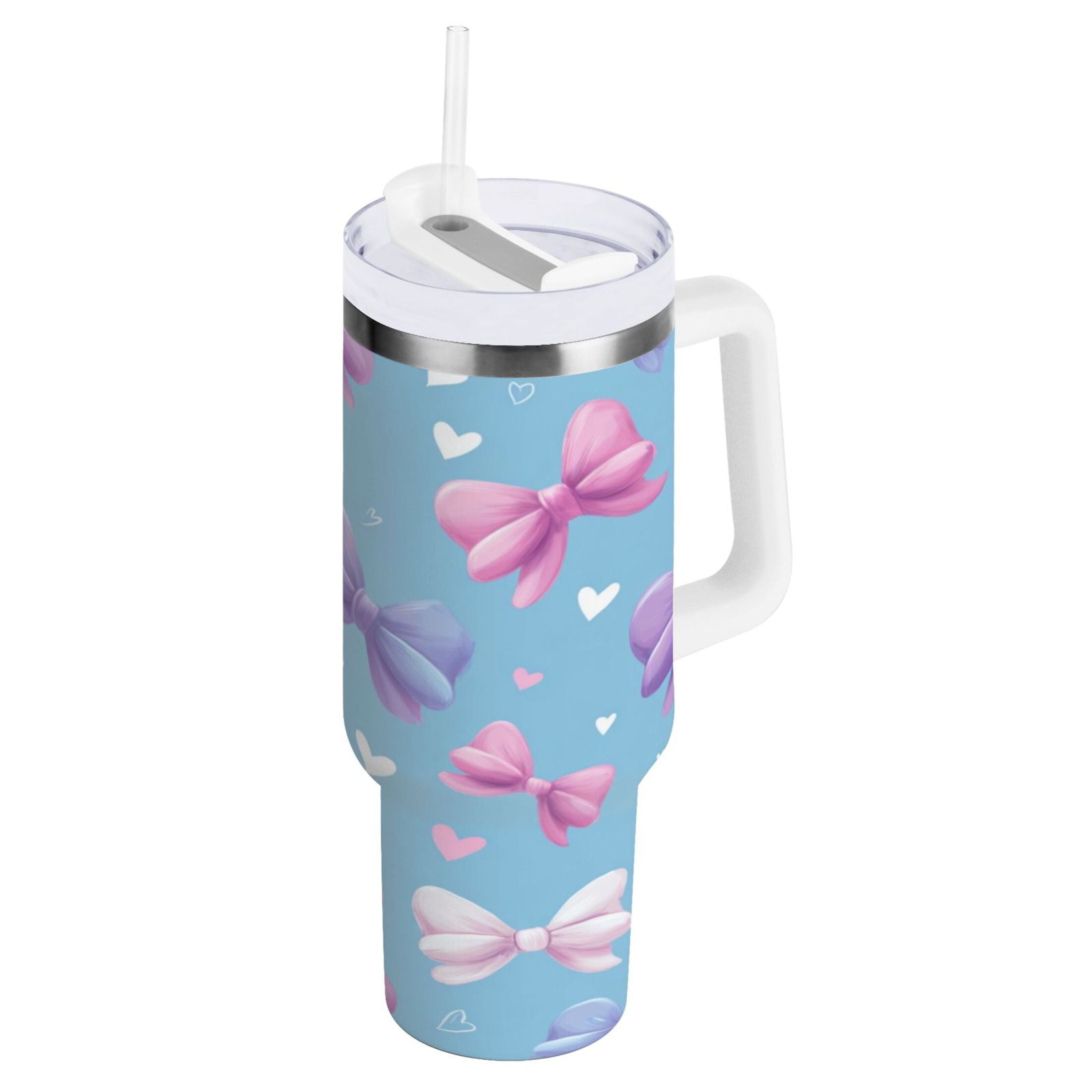 30 oz Insulated Stainless Steel Tumbler Double Wall Stainless Steel Tumbler with 2-Way Drinking Pink and Purple Bows C526T