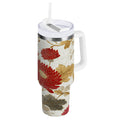 30 oz Insulated Stainless Steel Tumbler Double Wall Stainless Steel Tumbler with 2-Way Drinking Red Chrysanthemum Pattern C676E