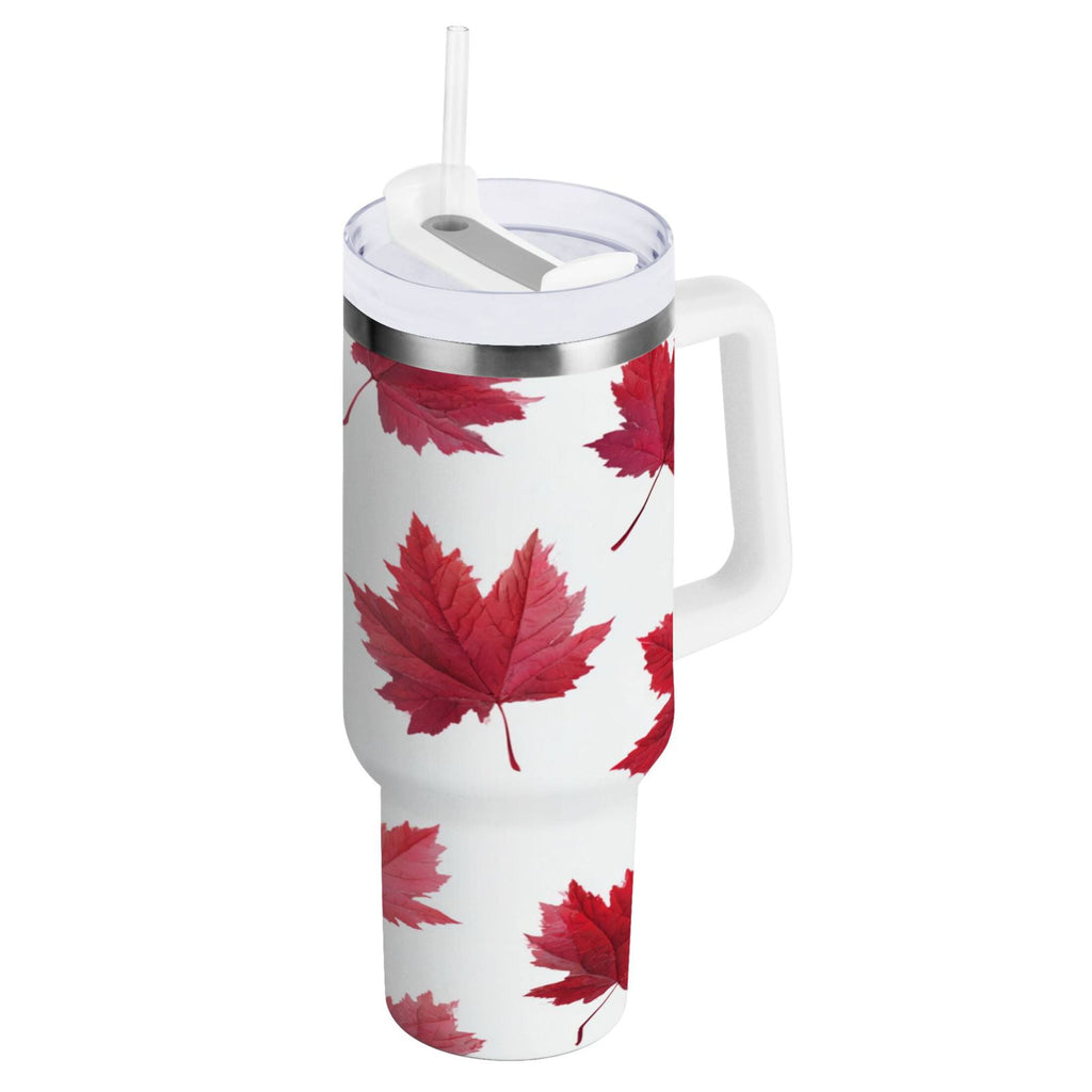 30 oz Insulated Stainless Steel Tumbler Double Wall Stainless Steel Tumbler with 2-Way Drinking Red Maple Leaves C493J