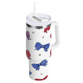 30 oz Insulated Stainless Steel Tumbler Double Wall Stainless Steel Tumbler with 2-Way Drinking Red and Blue Stripe Bows C656Q