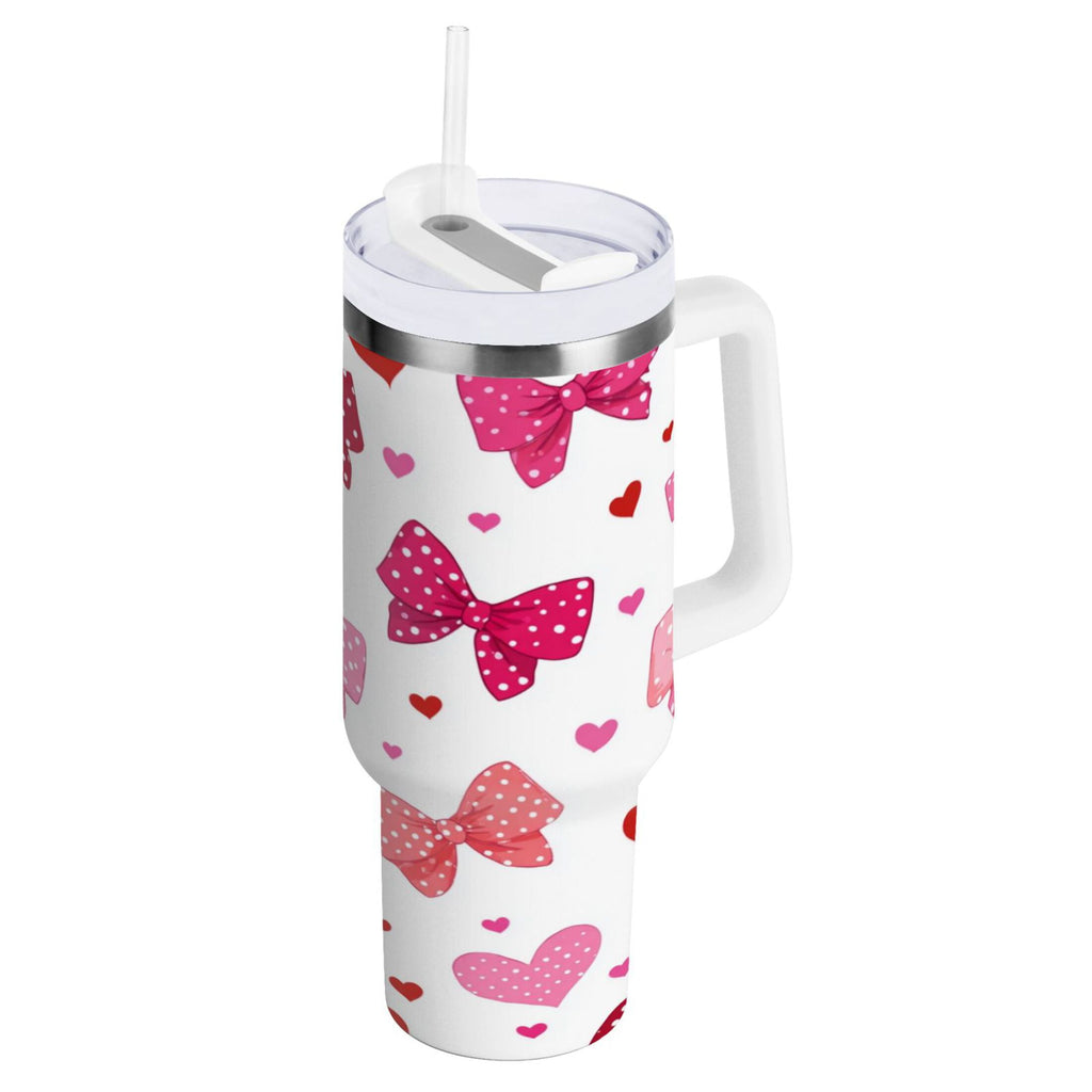 30 oz Insulated Stainless Steel Tumbler Double Wall Stainless Steel Tumbler with 2-Way Drinking Red and Pink Bows C595K
