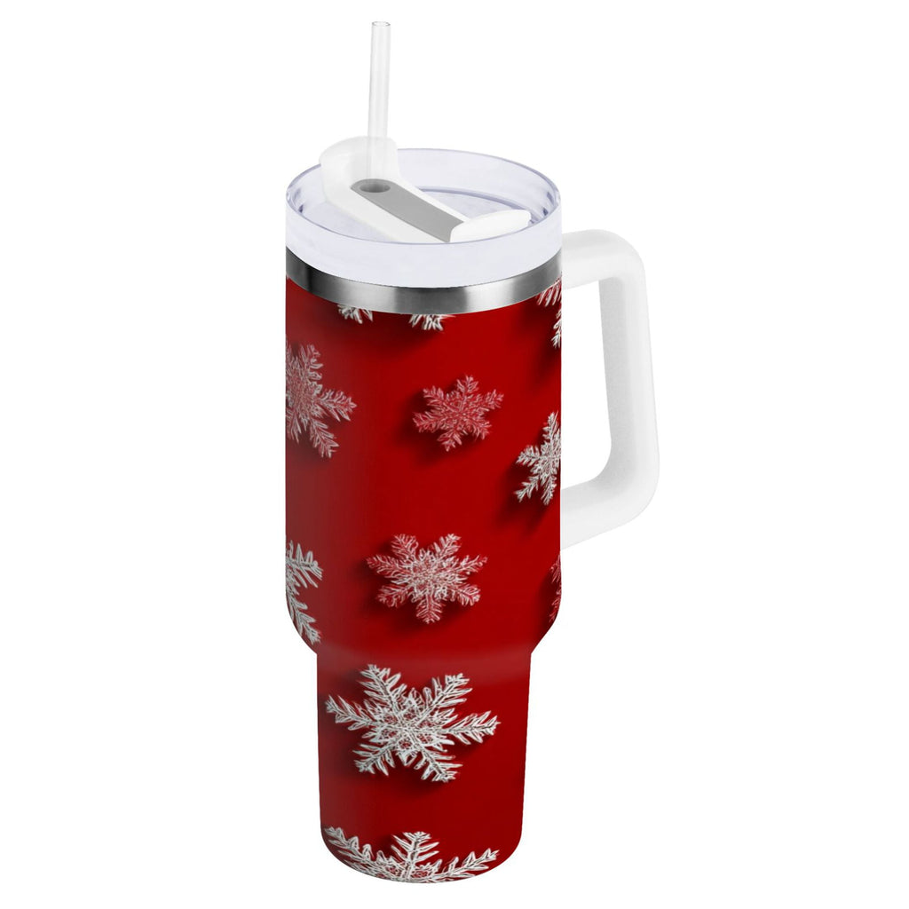 30 oz Insulated Stainless Steel Tumbler Double Wall Stainless Steel Tumbler with 2-Way Drinking Red and White Snowflakes C554W