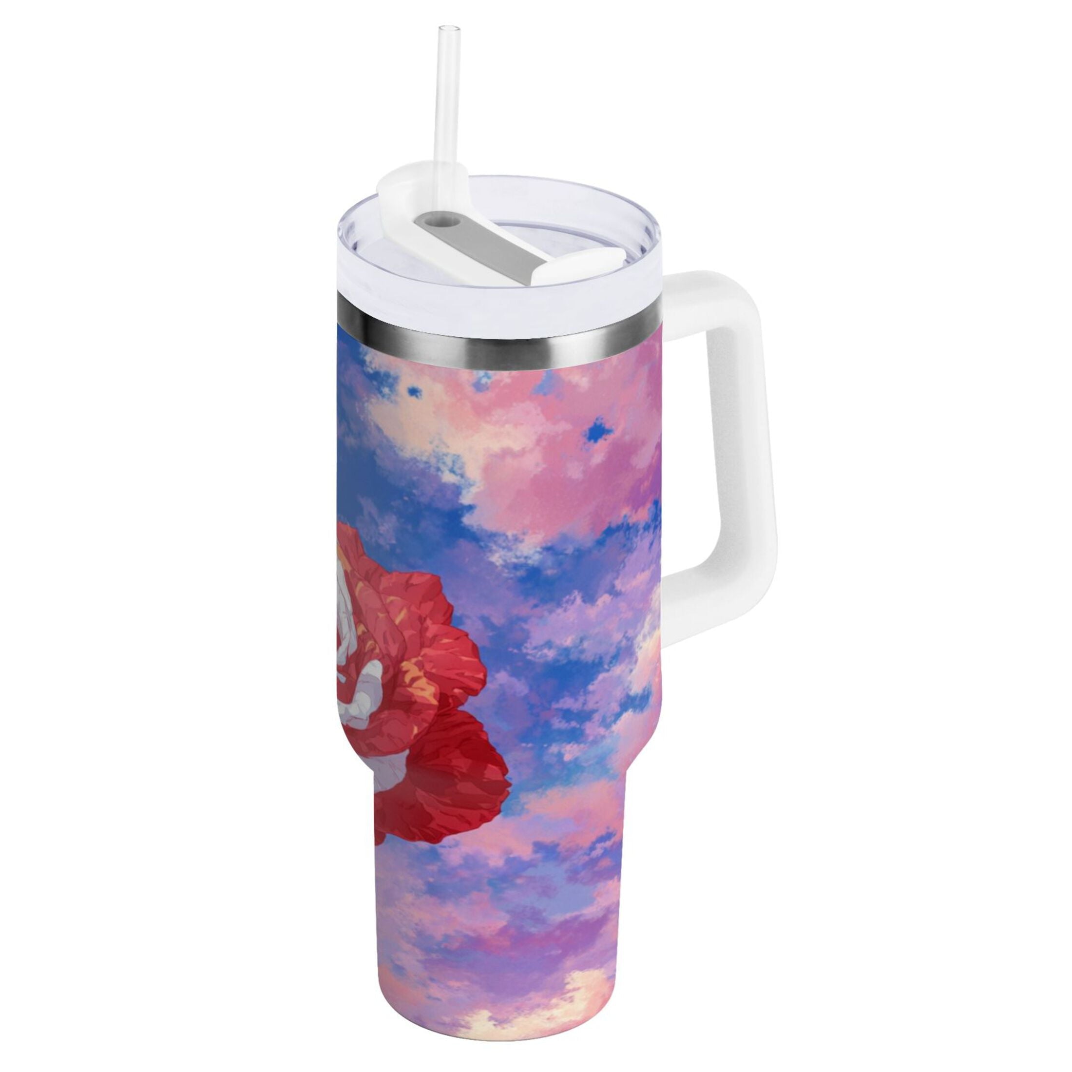 30 oz Insulated Stainless Steel Tumbler Double Wall Stainless Steel Tumbler with 2-Way Drinking Rose with Flag Pattern C547K