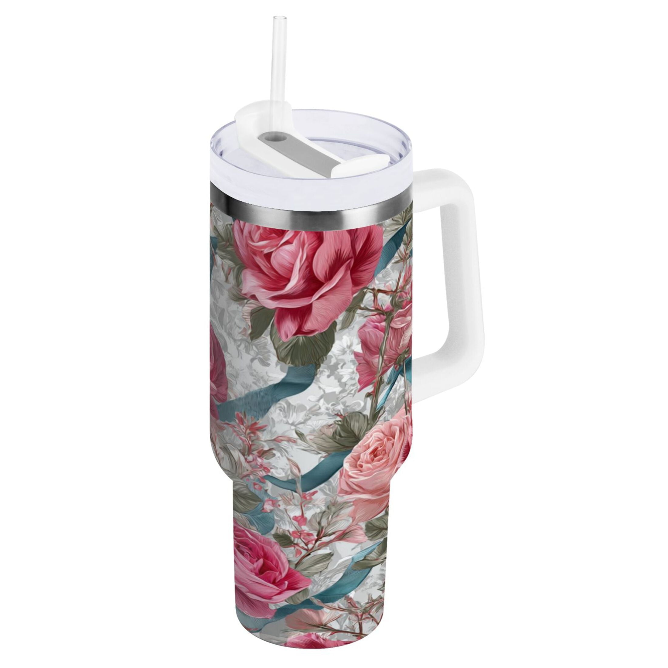 30 oz Insulated Stainless Steel Tumbler Double Wall Stainless Steel Tumbler with 2-Way Drinking Roses and Ribbons C675M