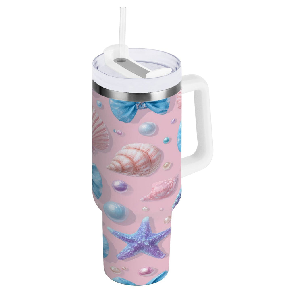 30 oz Insulated Stainless Steel Tumbler Double Wall Stainless Steel Tumbler with 2-Way Drinking Seashells and Bows C519U