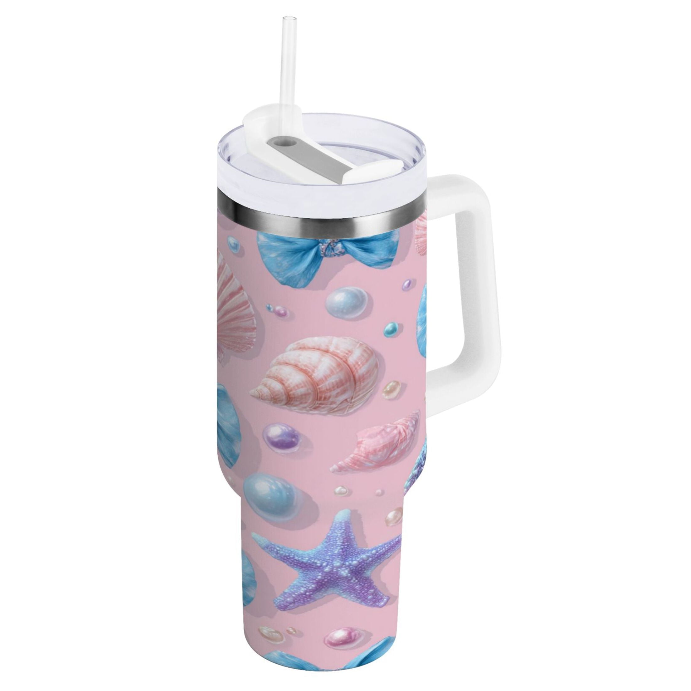 30 oz Insulated Stainless Steel Tumbler Double Wall Stainless Steel Tumbler with 2-Way Drinking Seashells and Bows C519U