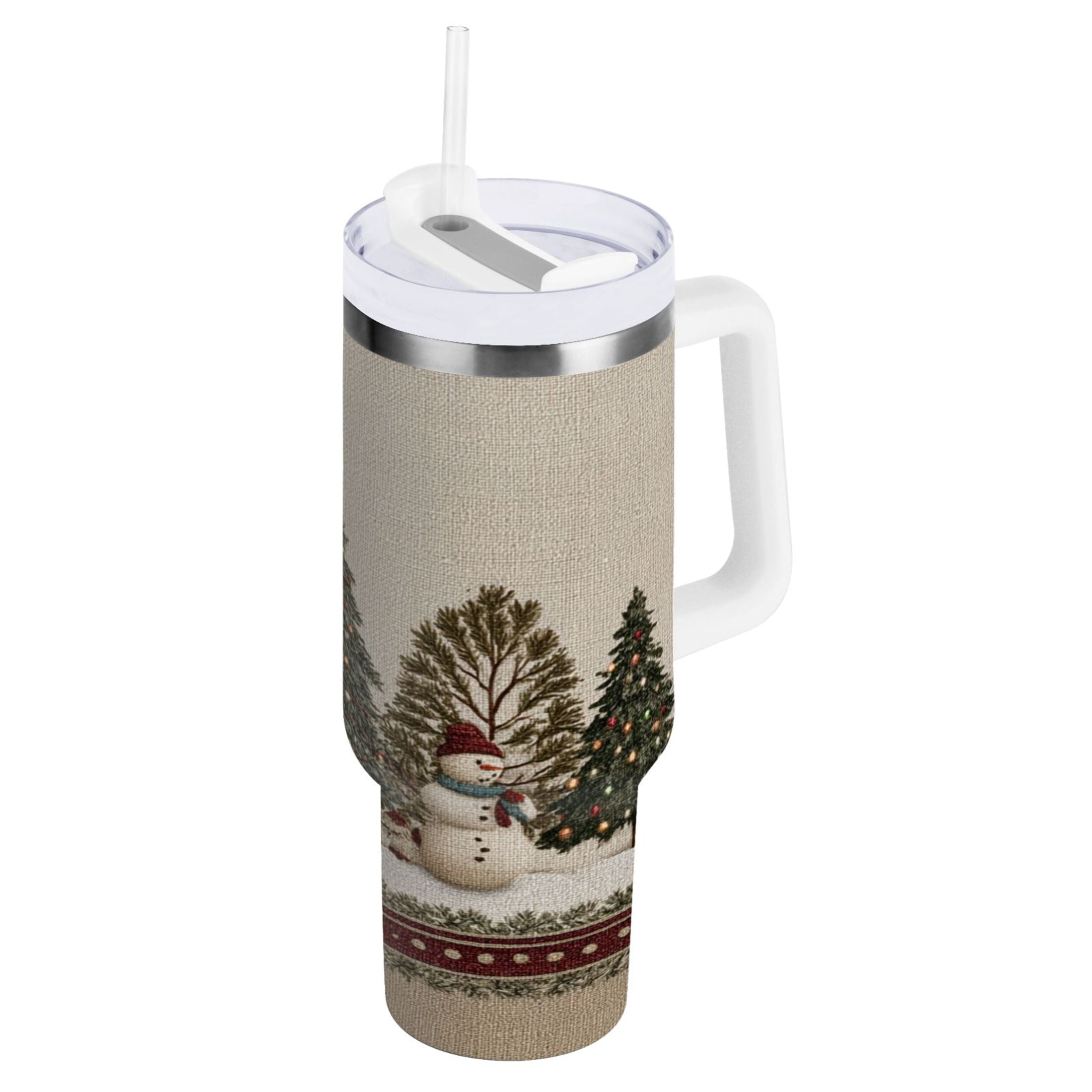 30 oz Insulated Stainless Steel Tumbler Double Wall Stainless Steel Tumbler with 2-Way Drinking Snowmen and Deer in The Forest C582F