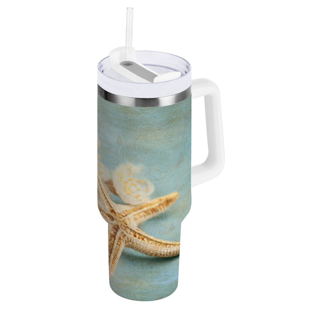 30 oz Insulated Stainless Steel Tumbler Double Wall Stainless Steel Tumbler with 2-Way Drinking Starfish with Flowers C451Q