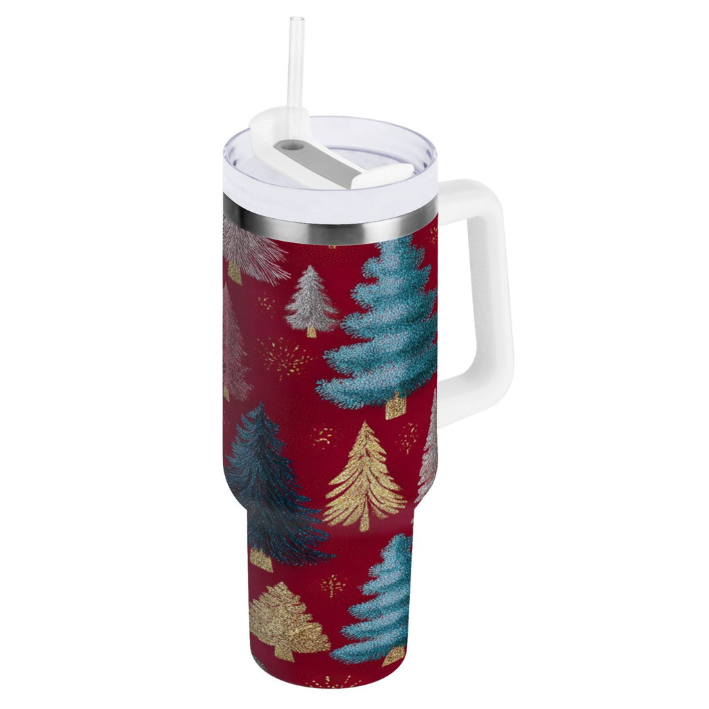 30 oz Insulated Stainless Steel Tumbler Double Wall Stainless Steel Tumbler with 2-Way Drinking Stylized Christmas Trees C644G