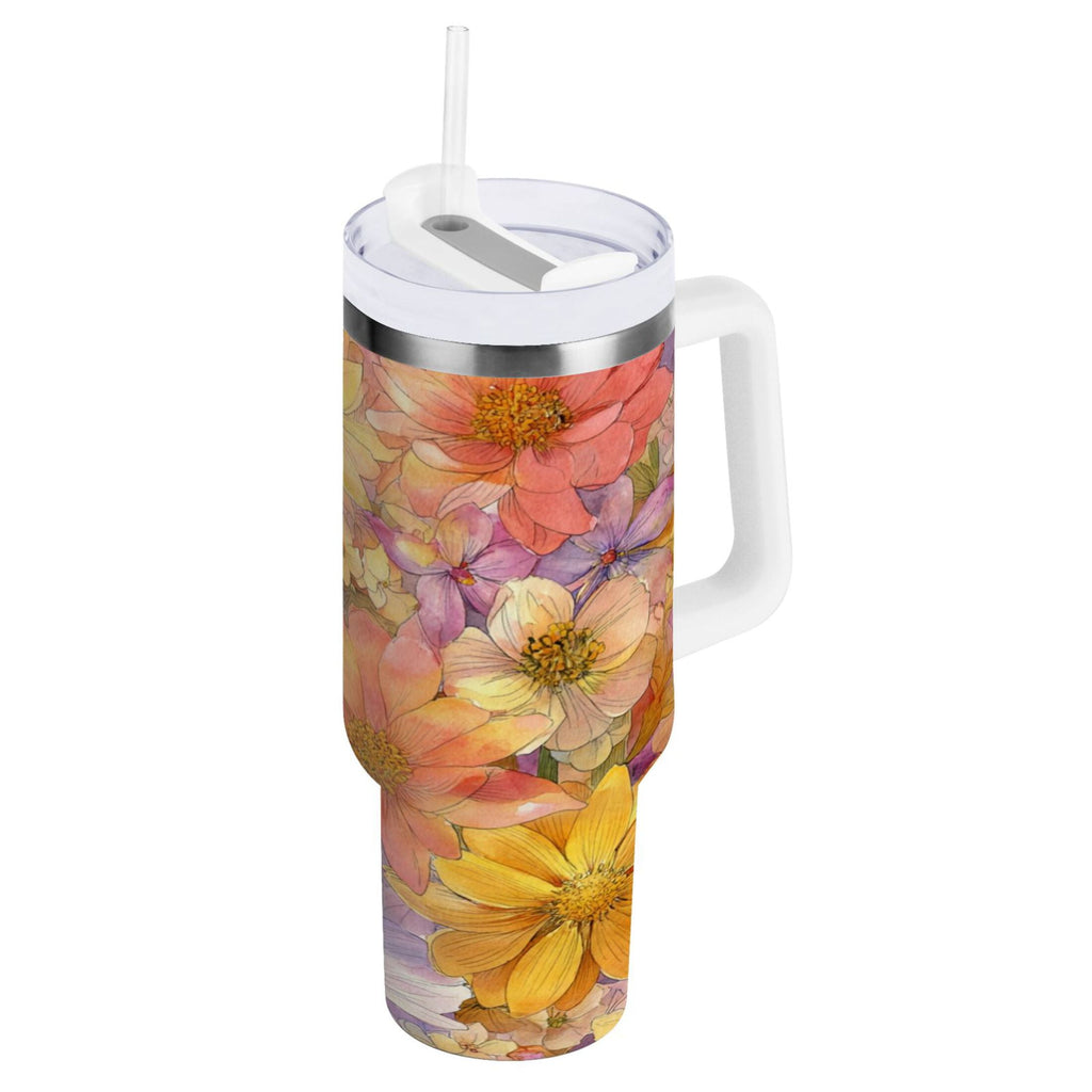 30 oz Insulated Stainless Steel Tumbler Double Wall Stainless Steel Tumbler with 2-Way Drinking Summer Blossoms C540D