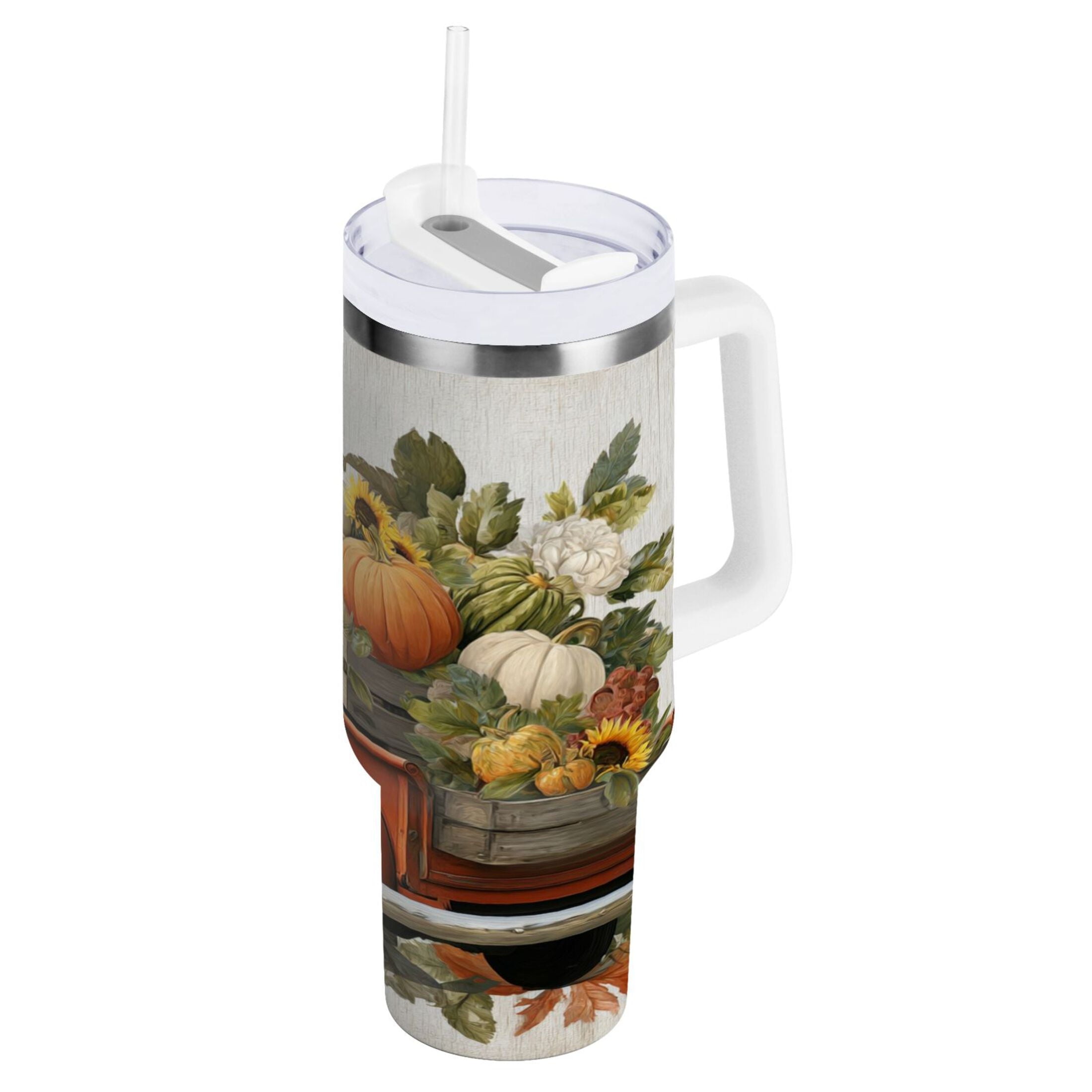 40 oz Insulated Stainless Steel Tumbler Double Wall Stainless Steel Tumbler with 2-Way Drinking Truck Full Of Pumpkins C650E