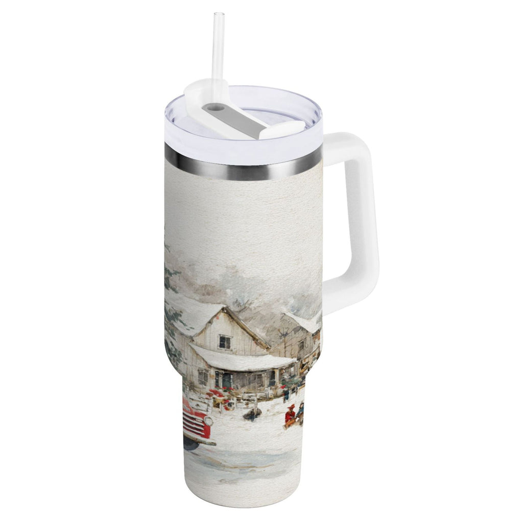 30 oz Insulated Stainless Steel Tumbler Double Wall Stainless Steel Tumbler with 2-Way Drinking Truck with Christmas Decorations C657G
