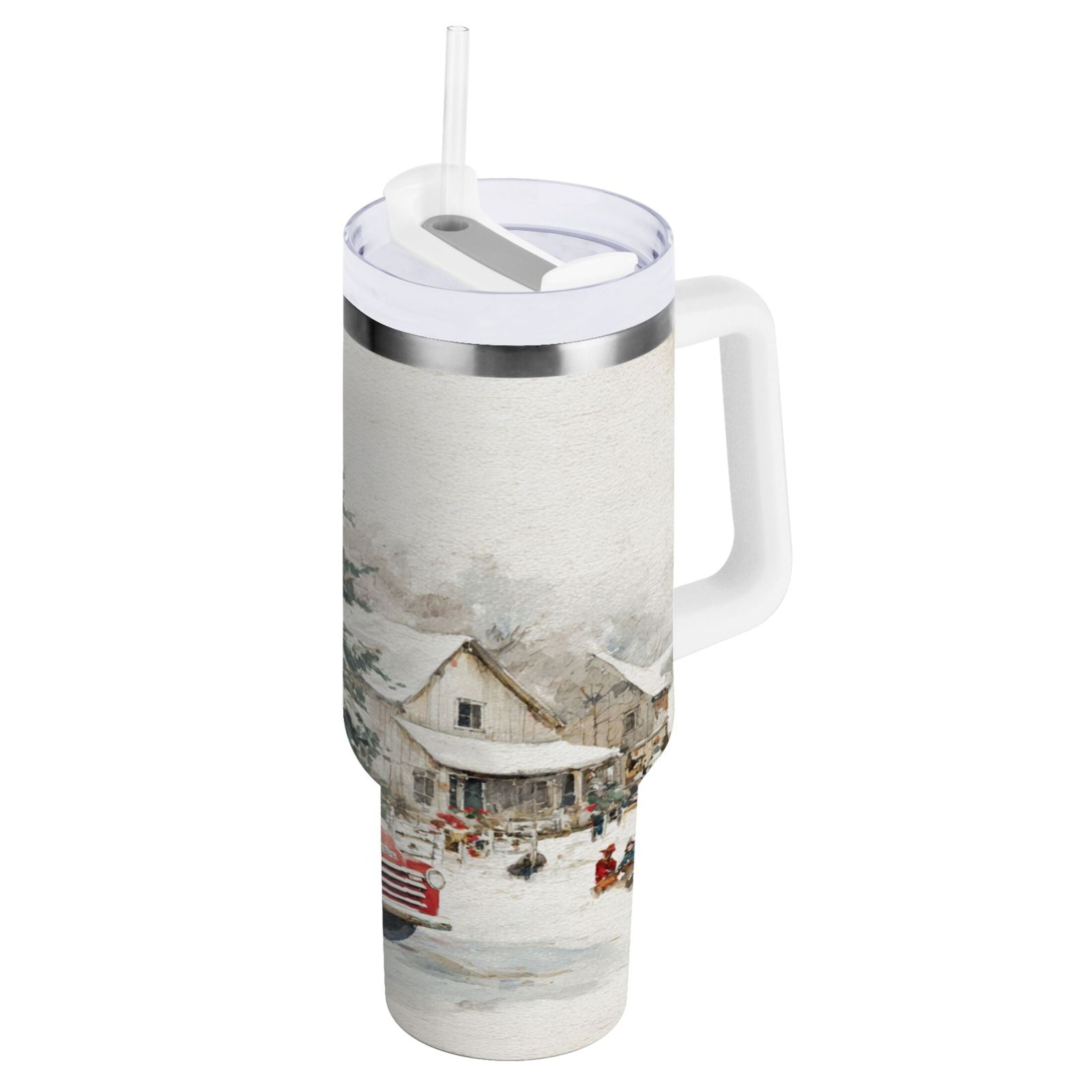 30 oz Insulated Stainless Steel Tumbler Double Wall Stainless Steel Tumbler with 2-Way Drinking Truck with Christmas Decorations C657G