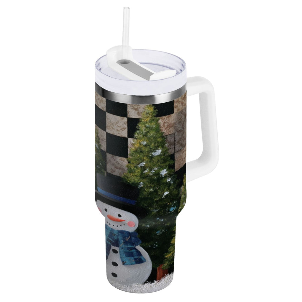 30 oz Insulated Stainless Steel Tumbler Double Wall Stainless Steel Tumbler with 2-Way Drinking Two Snowmen Pattern C501A