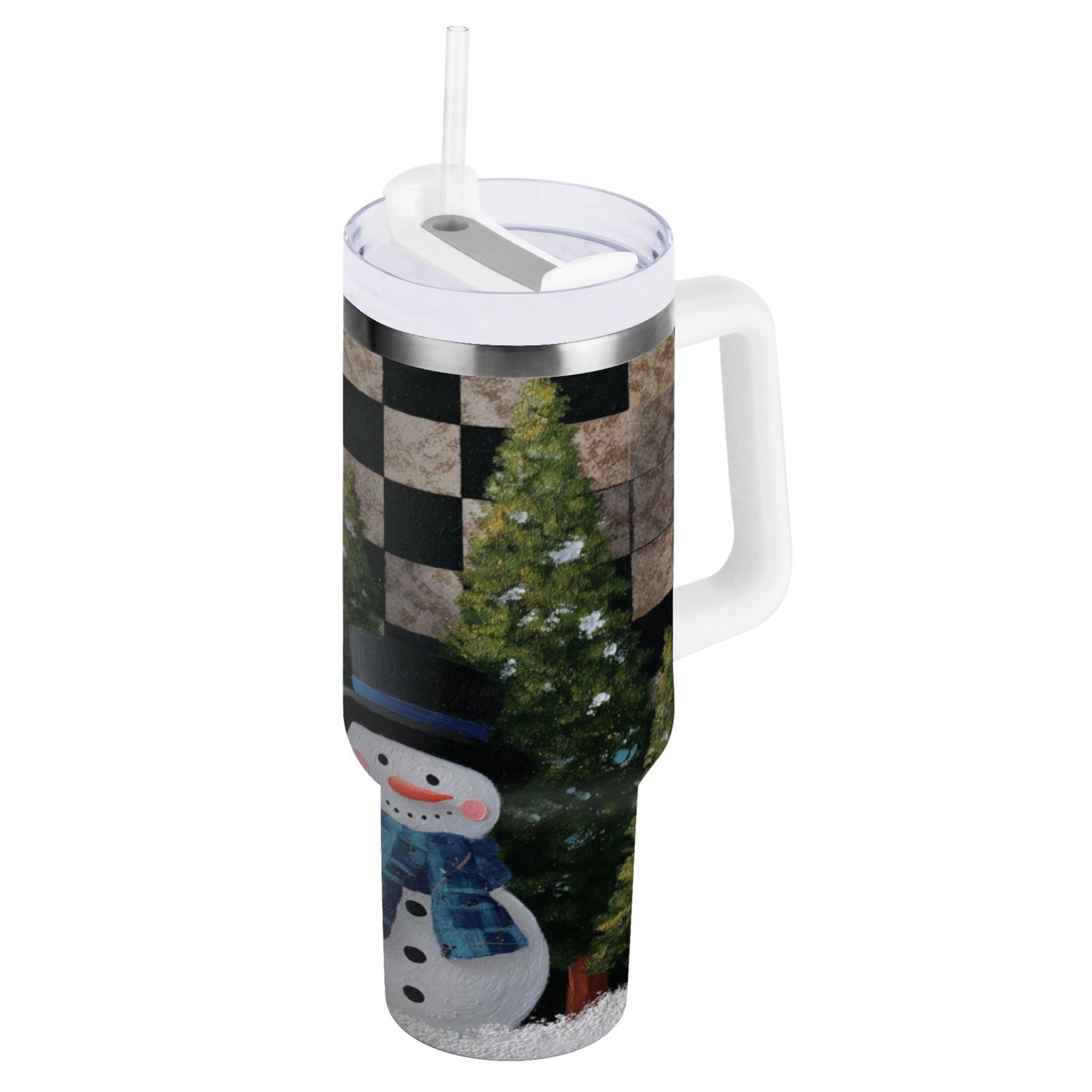 30 oz Insulated Stainless Steel Tumbler Double Wall Stainless Steel Tumbler with 2-Way Drinking Two Snowmen Pattern C501A
