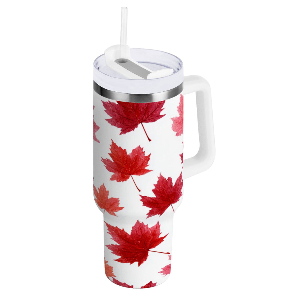 30 oz Insulated Stainless Steel Tumbler Double Wall Stainless Steel Tumbler with 2-Way Drinking Vibrant Red Maple Leaves C454Z