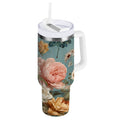 30 oz Insulated Stainless Steel Tumbler Double Wall Stainless Steel Tumbler with 2-Way Drinking Vintage Roses and Peonies C667C