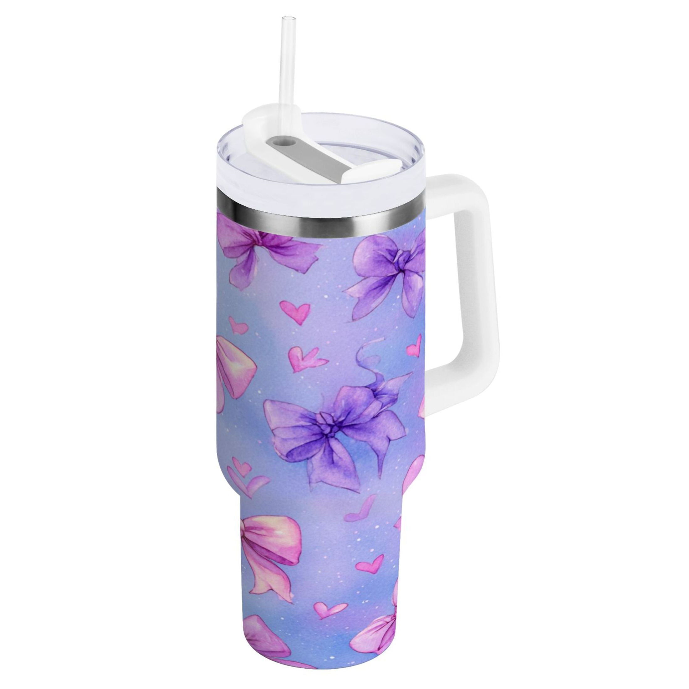 30 oz Insulated Stainless Steel Tumbler Double Wall Stainless Steel Tumbler with 2-Way Drinking Watercolor Bows Pattern C627L