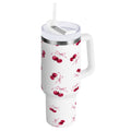 30 oz Insulated Stainless Steel Tumbler Double Wall Stainless Steel Tumbler with 2-Way Drinking Watercolor Cherries Pattern C604E