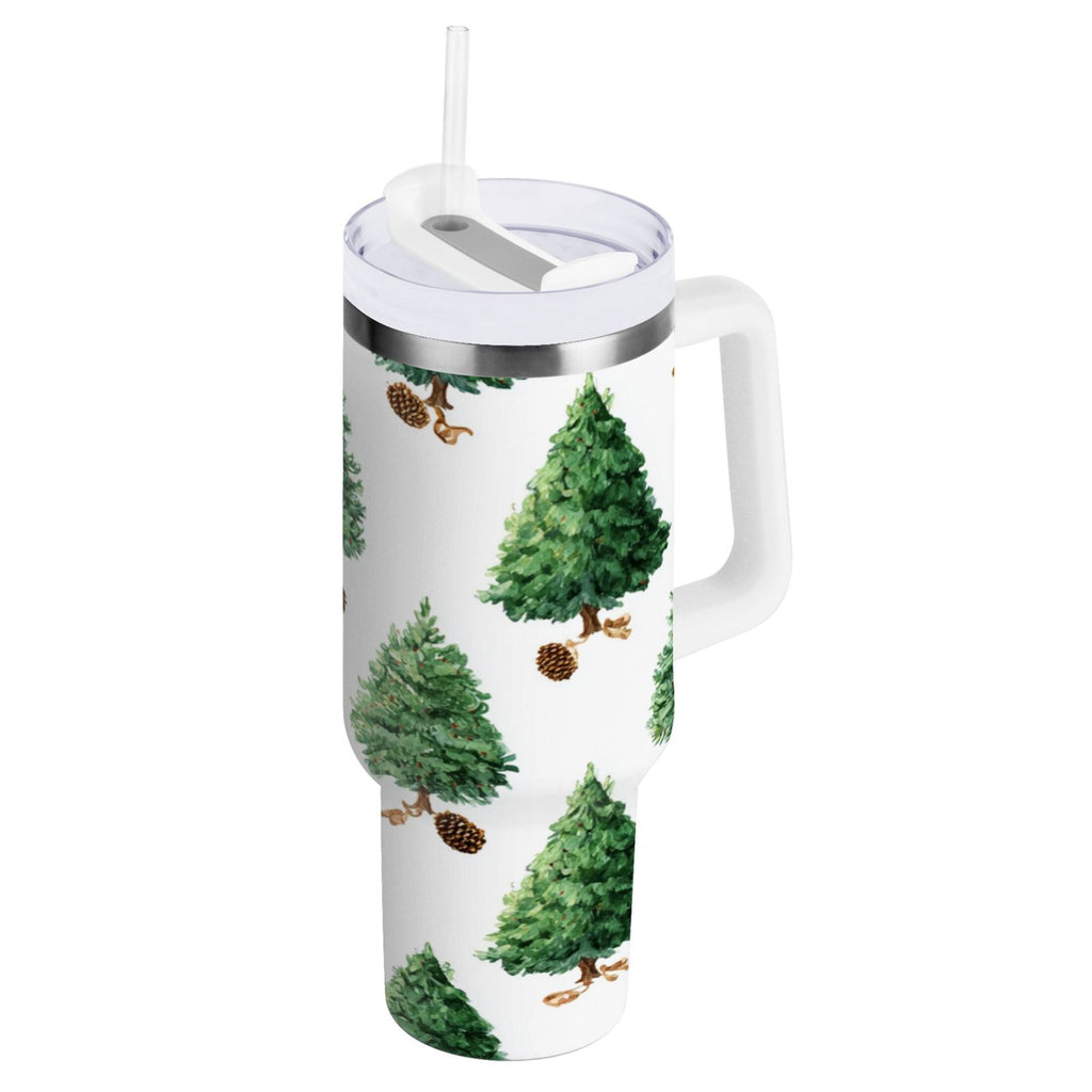 30 oz Insulated Stainless Steel Tumbler Double Wall Stainless Steel Tumbler with 2-Way Drinking Watercolor Green Christmas Tree C533G