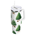 30 oz Insulated Stainless Steel Tumbler Double Wall Stainless Steel Tumbler with 2-Way Drinking Watercolor Green Christmas Tree C533G