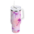 30 oz Insulated Stainless Steel Tumbler Double Wall Stainless Steel Tumbler with 2-Way Drinking Watercolor Purple Bows C591J