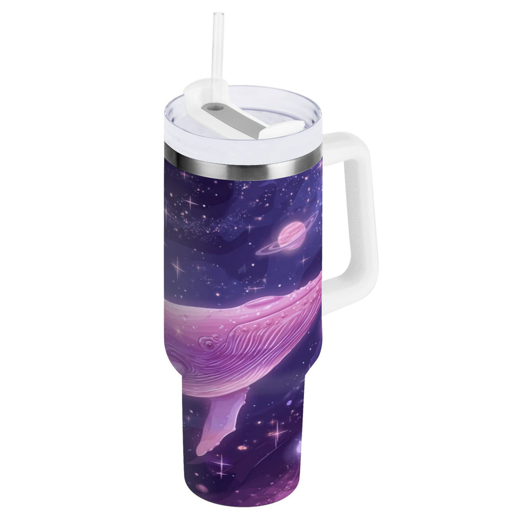 30 oz Insulated Stainless Steel Tumbler Double Wall Stainless Steel Tumbler with 2-Way Drinking Whale in Space C571S