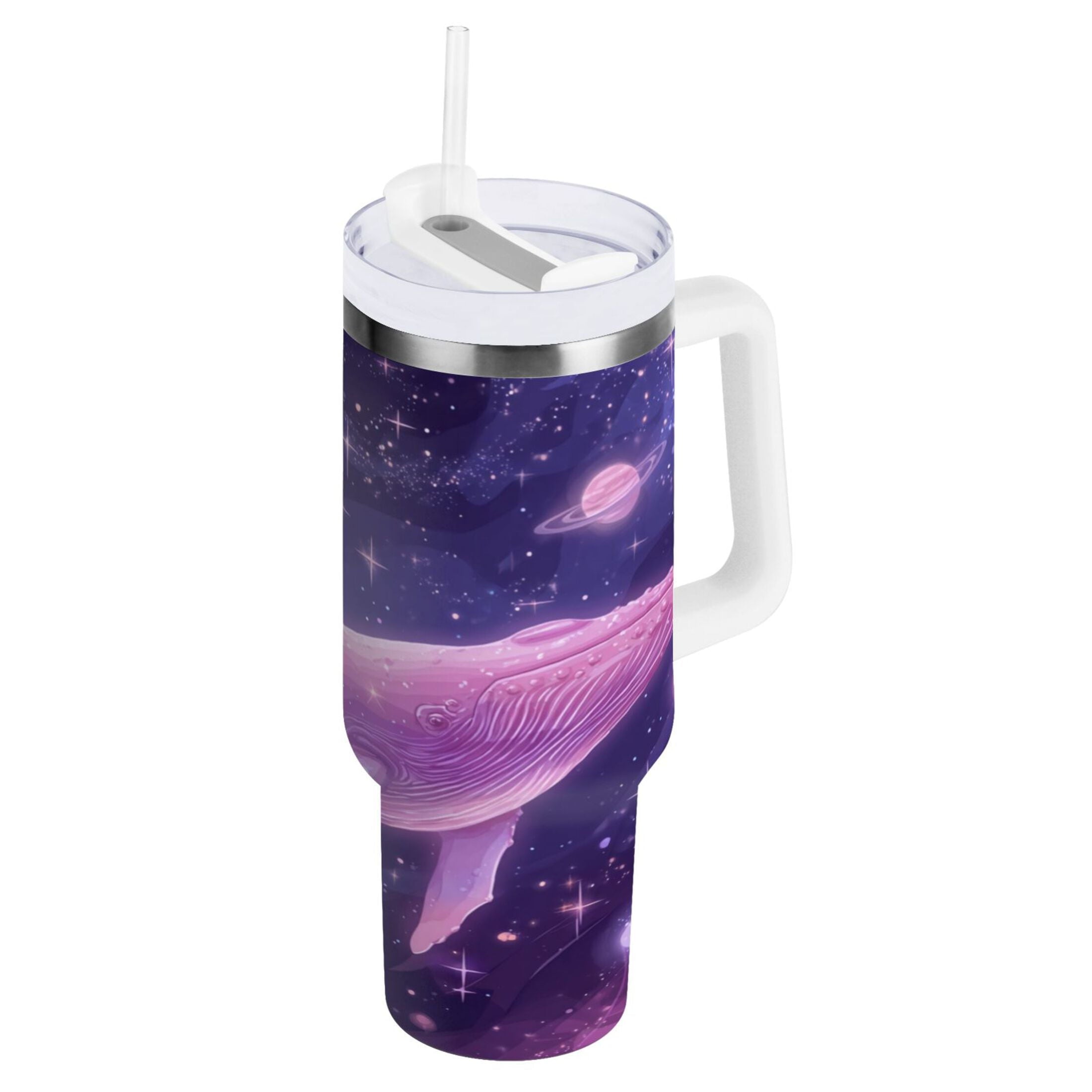 30 oz Insulated Stainless Steel Tumbler Double Wall Stainless Steel Tumbler with 2-Way Drinking Whale in Space C571S
