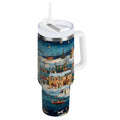 30 oz Insulated Stainless Steel Tumbler Double Wall Stainless Steel Tumbler with 2-Way Drinking Whimsical Christmas Scene C545R