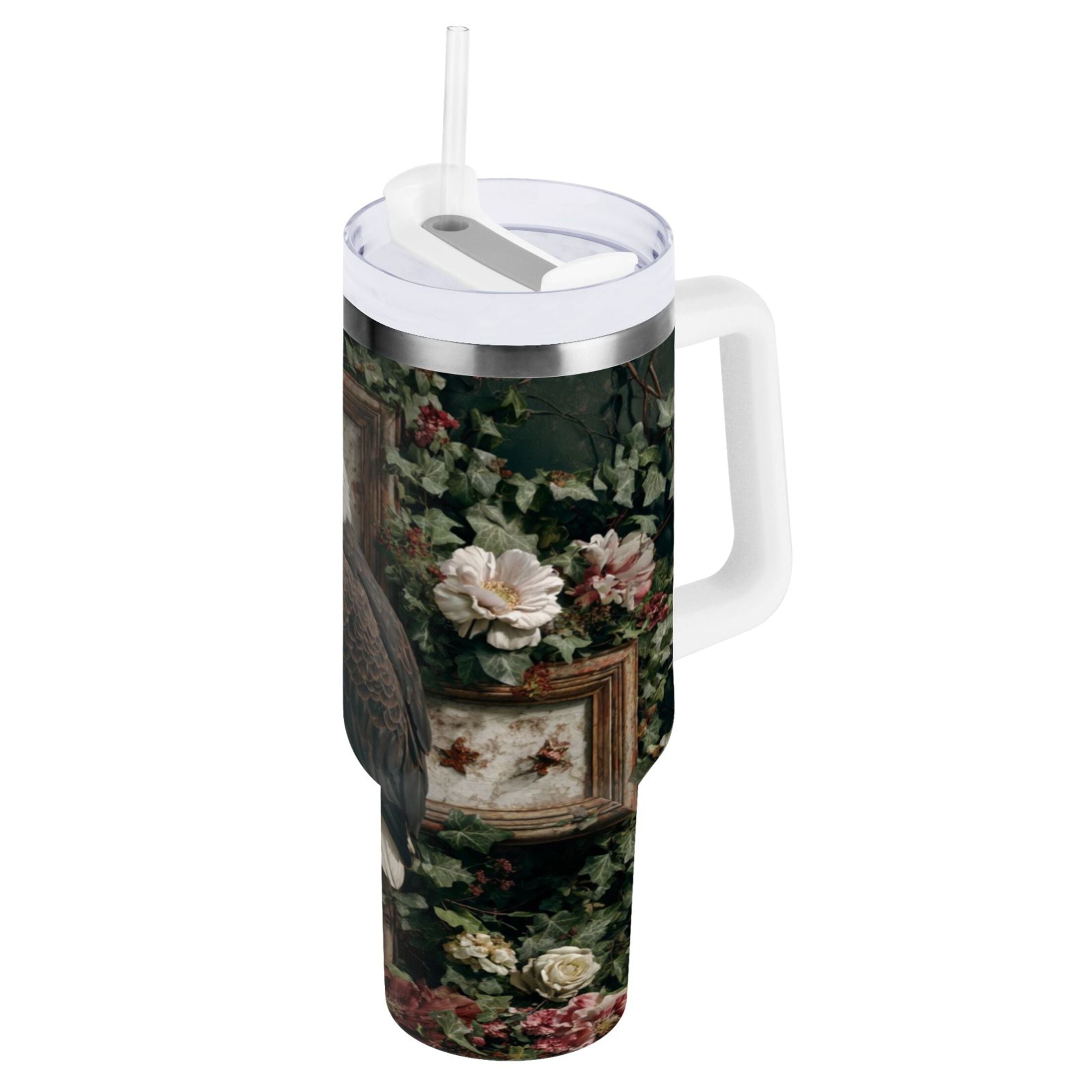 30 oz Insulated Stainless Steel Tumbler Double Wall Stainless Steel Tumbler with 2-Way Drinking Wreath and Bald Eagle C668F
