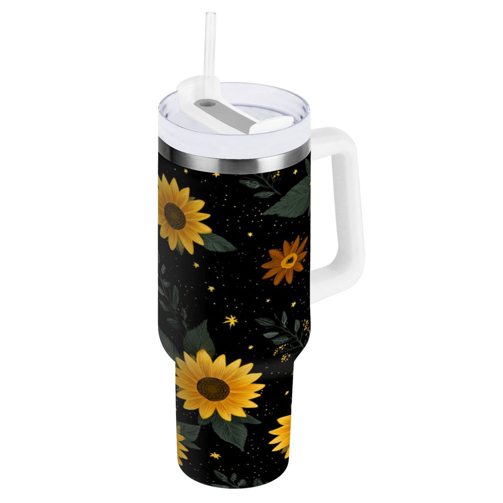 30 oz Insulated Stainless Steel Tumbler Double Wall Stainless Steel Tumbler with 2-Way Drinking Yellow Sunflower Pattern C532R