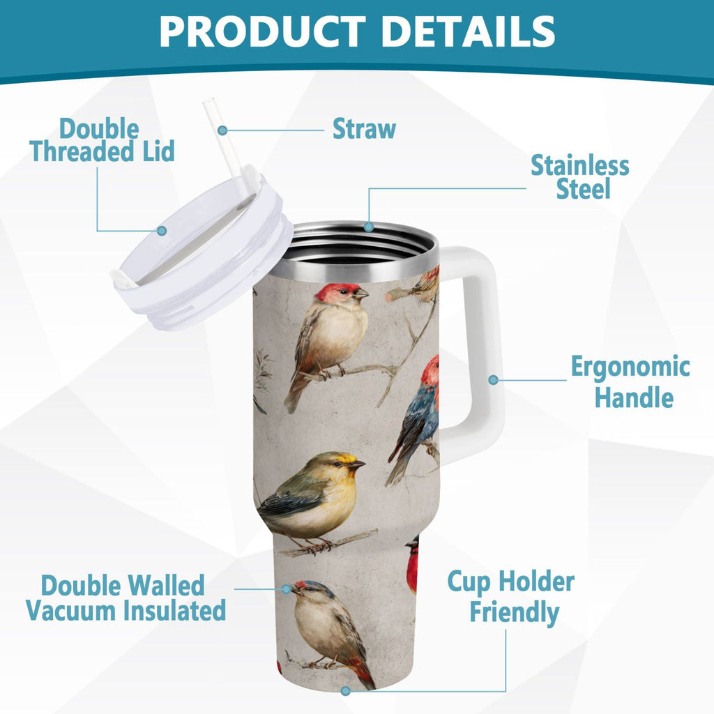 40 oz Insulated Stainless Steel Tumbler Double Wall Stainless Steel Tumbler with 2-Way Drinking Birds Pattern C612B