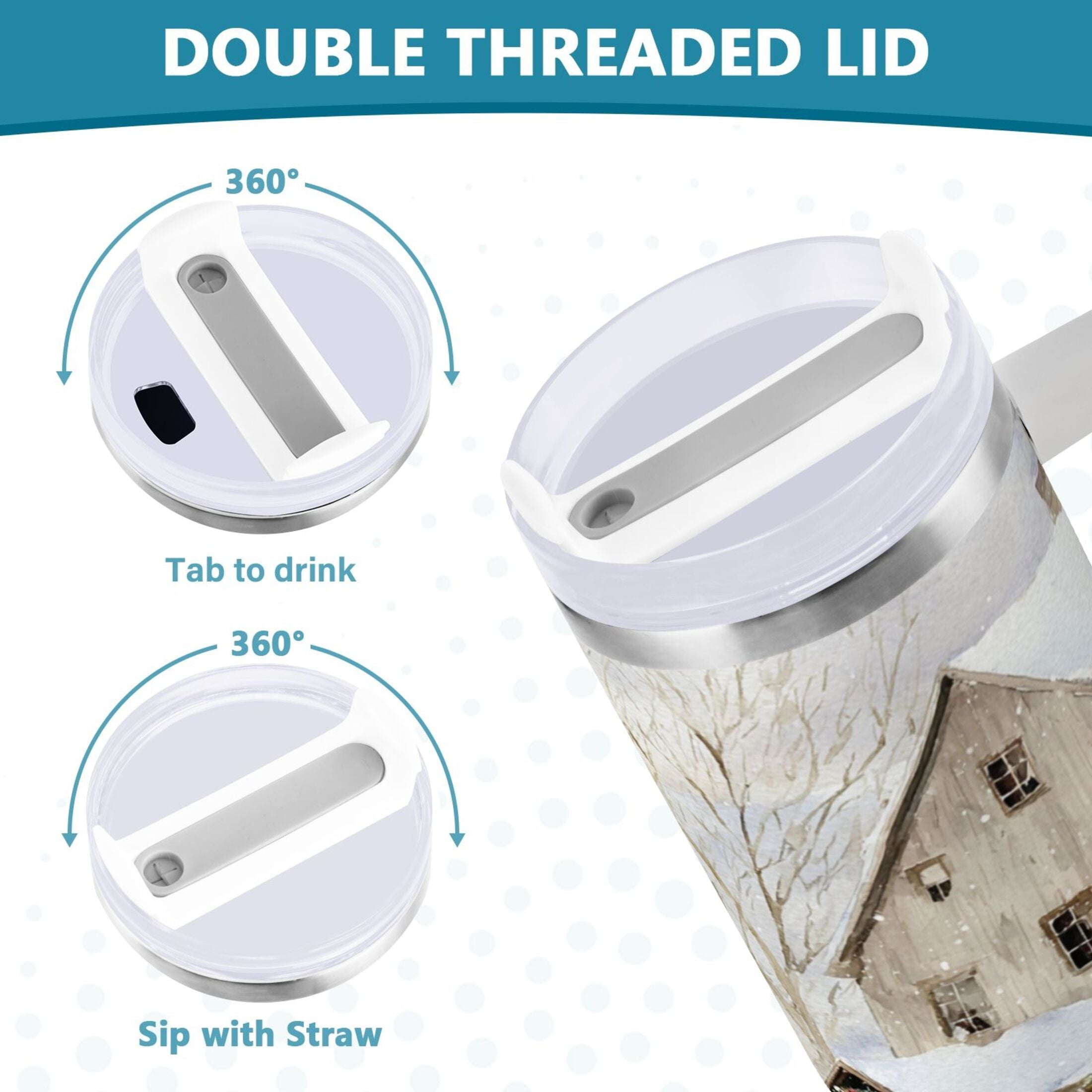 40 oz Insulated Stainless Steel Tumbler Double Wall Stainless Steel Tumbler with 2-Way Drinking Farm Snow Scene C645K