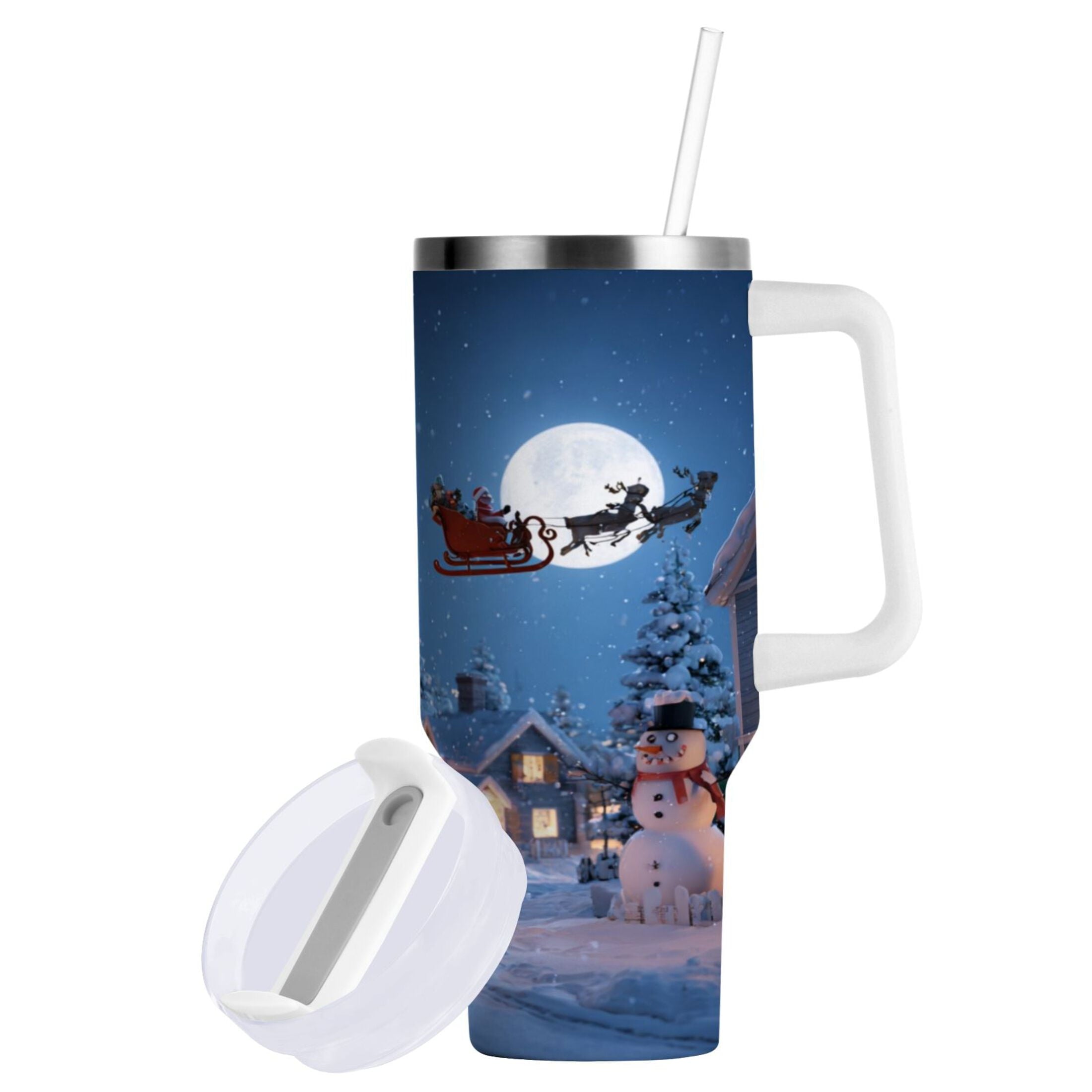30 oz Insulated Stainless Steel Tumbler Double Wall Stainless Steel Tumbler with 2-Way Drinking Christmas Night Scene C606D