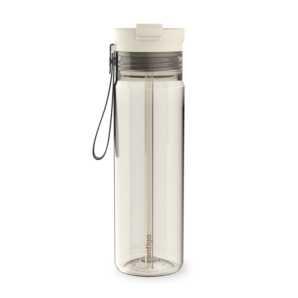 Contigo DualSip Leakproof Plastic Reusable Water Bottle with Carrying Strap, Cream/Clear, 28 oz C036S