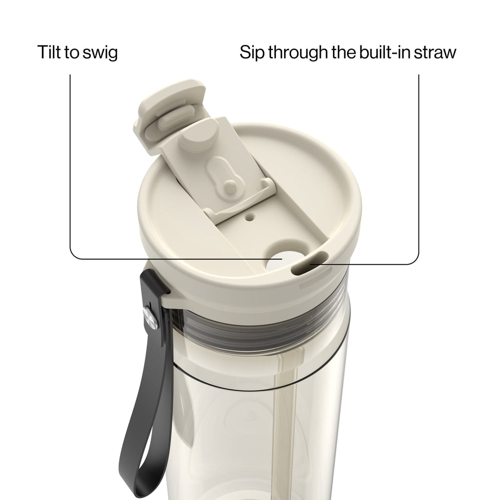 Contigo DualSip Leakproof Plastic Reusable Water Bottle with Carrying Strap, Cream/Clear, 28 oz C036S
