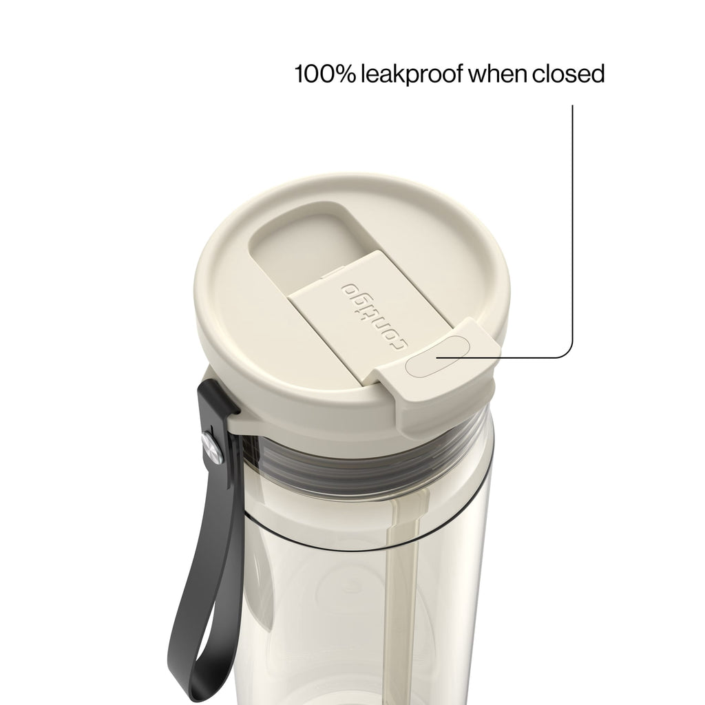 Contigo DualSip Leakproof Plastic Reusable Water Bottle with Carrying Strap, Cream/Clear, 28 oz C036S