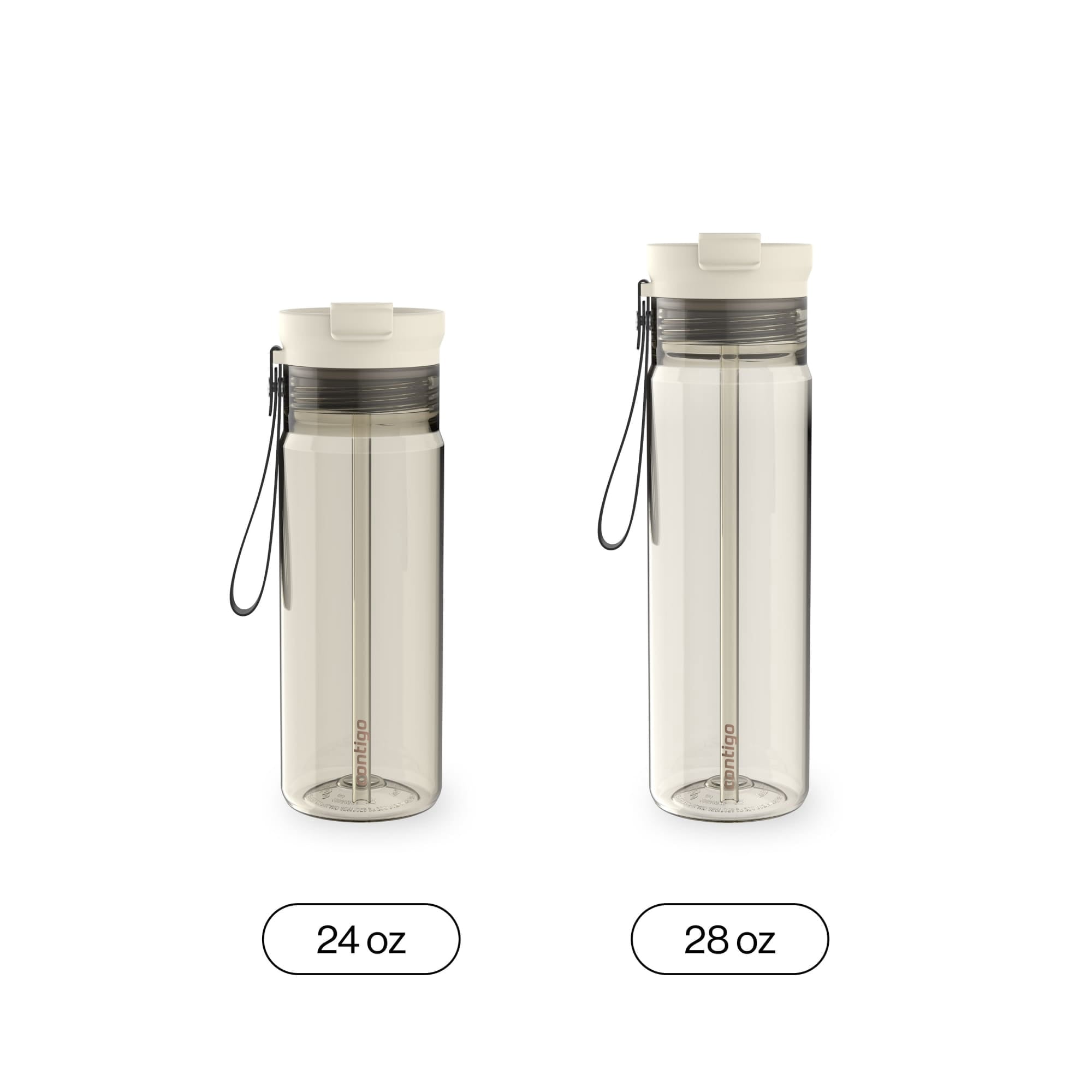 Contigo DualSip Leakproof Plastic Reusable Water Bottle with Carrying Strap, Cream/Clear, 28 oz C036S