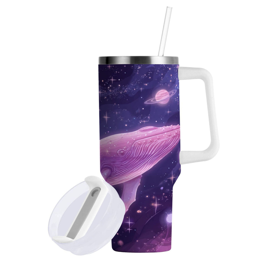 30 oz Insulated Stainless Steel Tumbler Double Wall Stainless Steel Tumbler with 2-Way Drinking Whale in Space C571S
