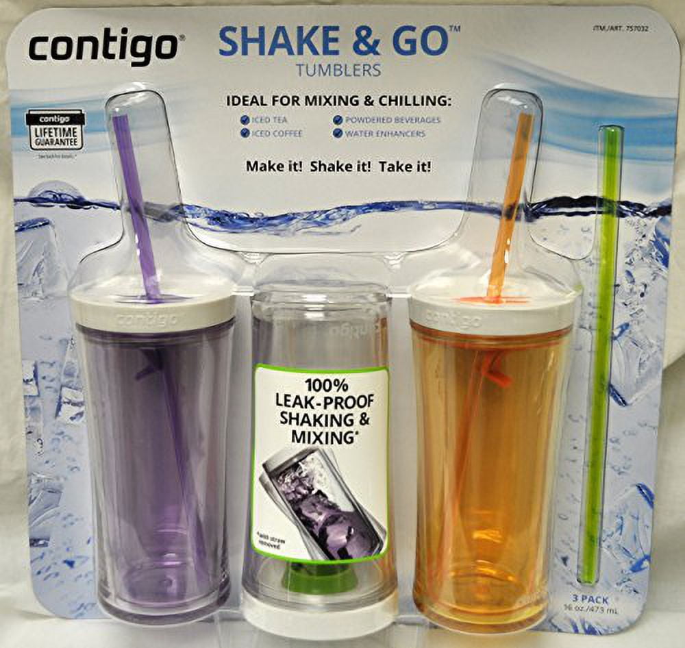 Contigo Shake &amp; Go Plastic Tumblers - Set of 3 (Lavender Orange &amp; Clear) C089Y