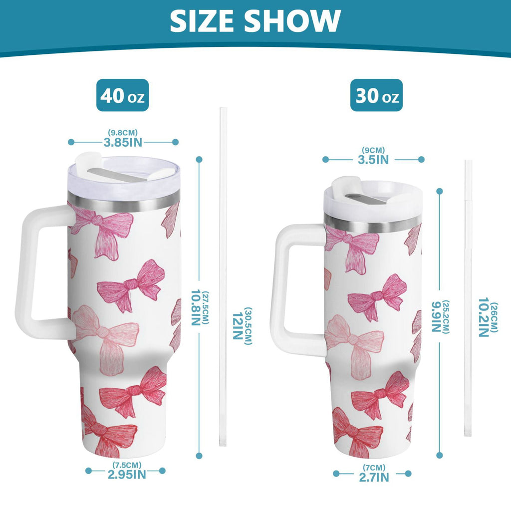 40 oz Insulated Stainless Steel Tumbler Double Wall Stainless Steel Tumbler with 2-Way Drinking Pink Bows Pattern C570E